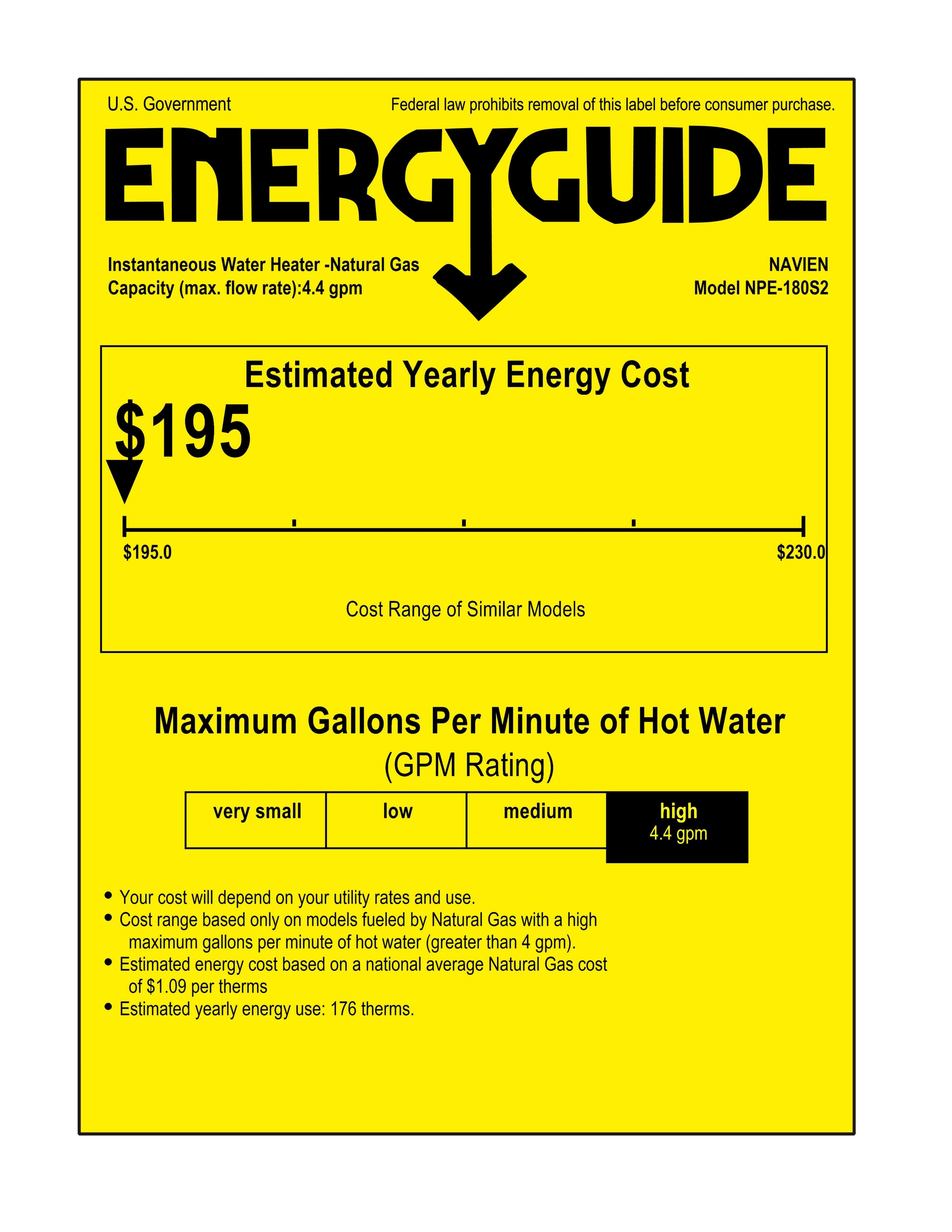 Navien NPE-180S2 150,000 BTU Condensing High-Efficiency Gas Tankless Water Heater