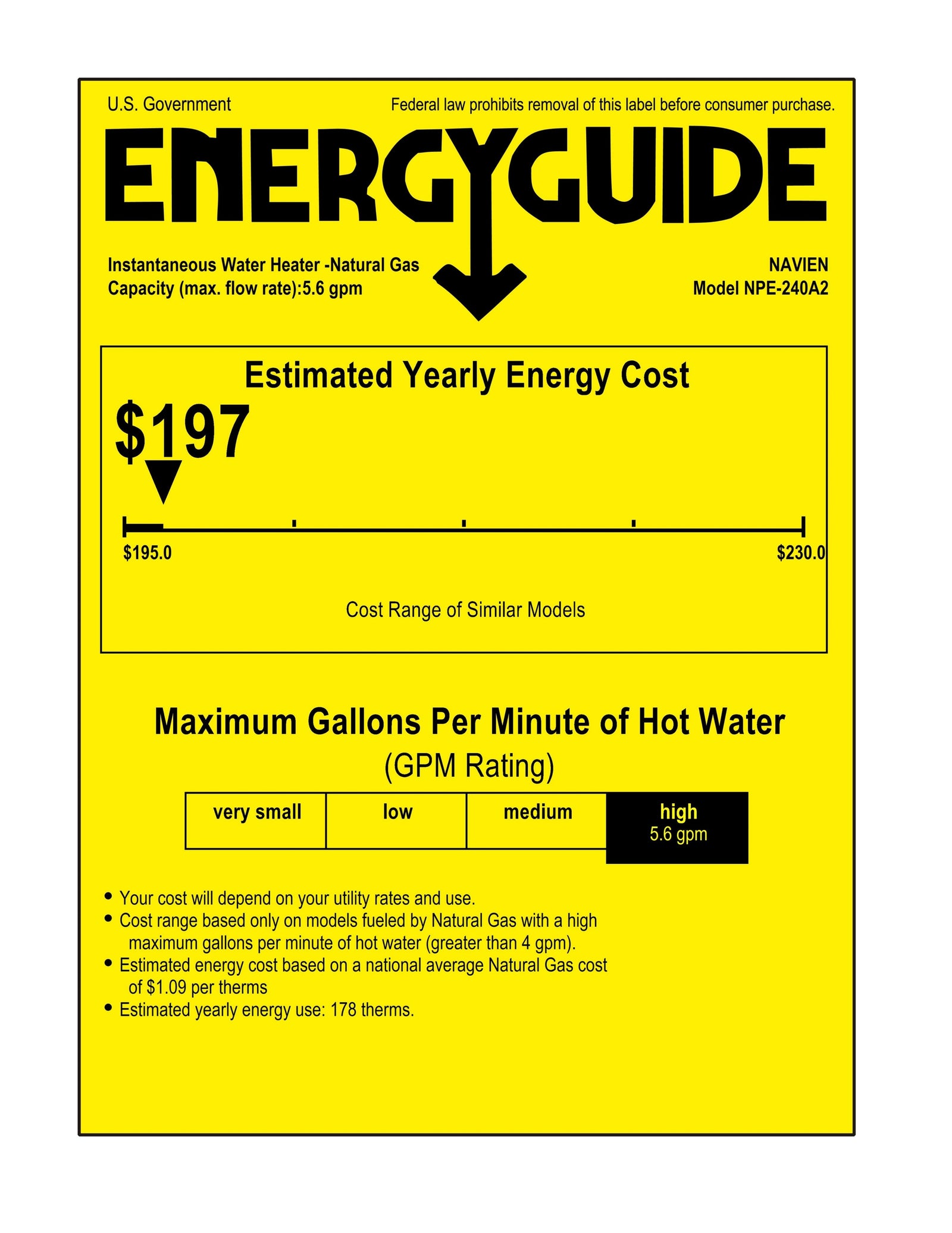 Navien™ NPE240A2 199,000 BTU Condensing HighEfficiency Gas Tankless
