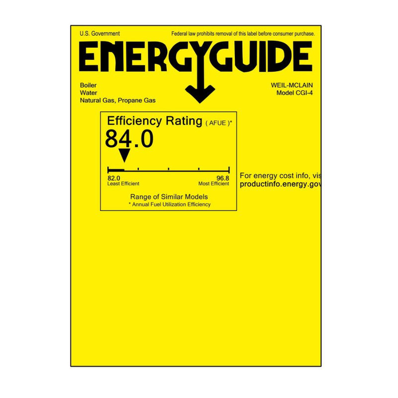 Weil-McLain CGi-4 Series 4 90,000 BTU Cast Iron Natural Gas Boiler - Energy Guide Label