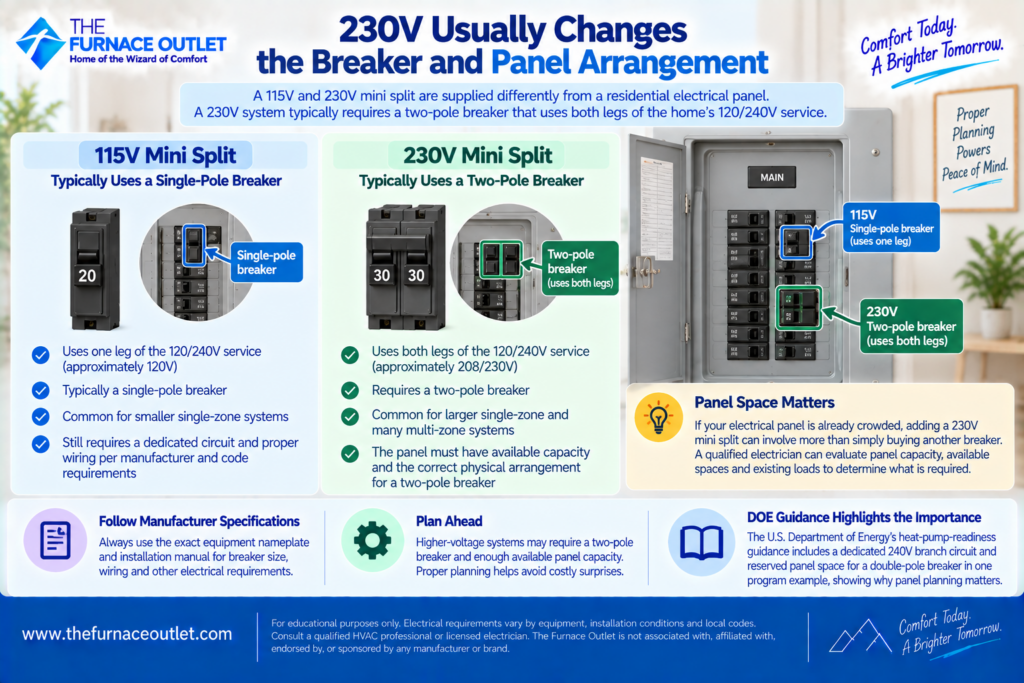 230V Usually Changes the Breaker and Panel Arrangement