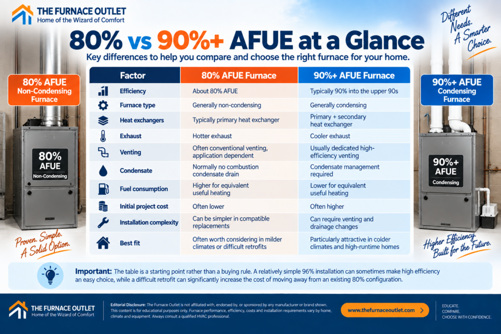 80% vs 90%+ AFUE at a Glance