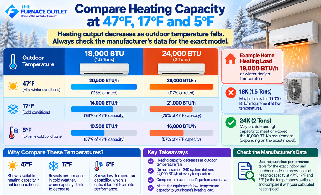 Compare Heating Capacity at 47°F, 17°F and 5°F