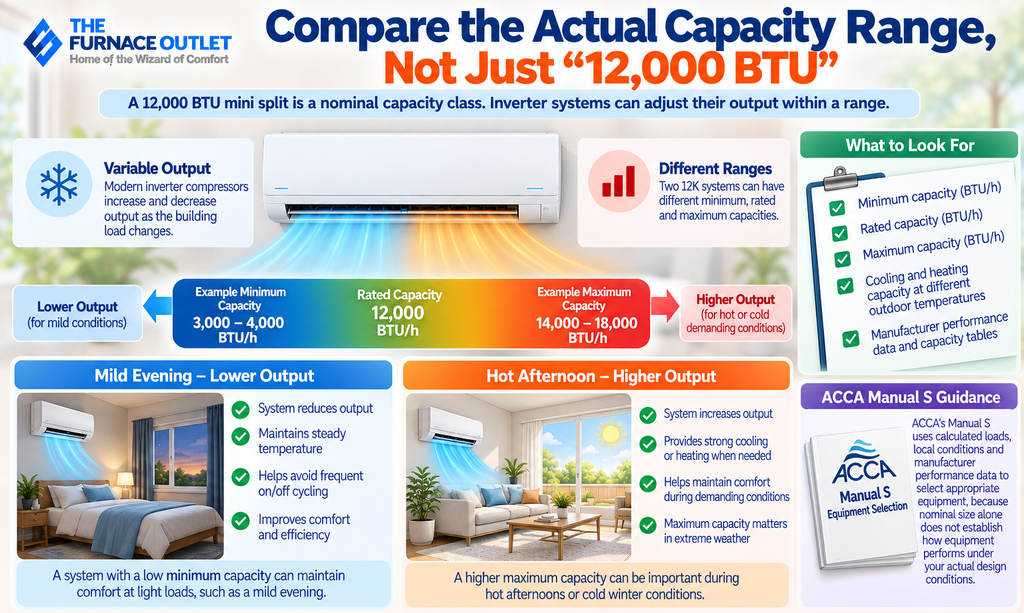 Compare the Actual Capacity Range, Not Just “12,000 BTU”