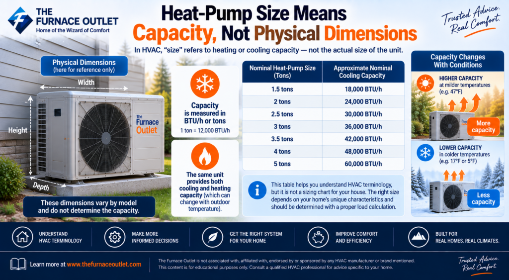 Heat-Pump Size Means Capacity, Not Physical Dimensions