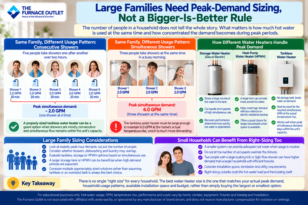 Large Families Need Peak-Demand Sizing, Not a Bigger-Is-Better Rule