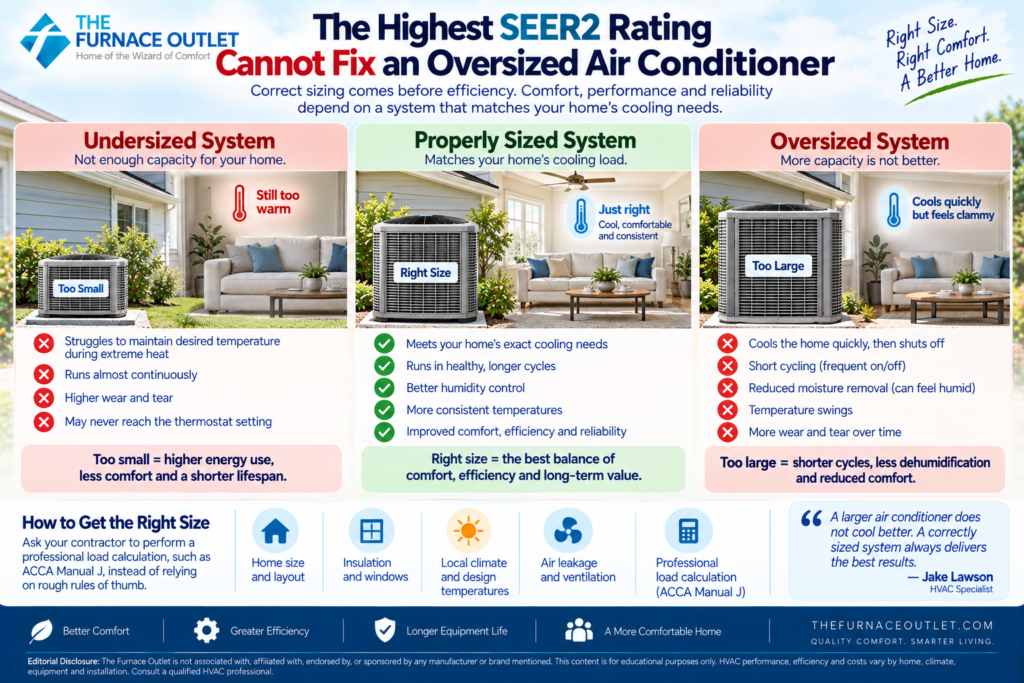 The Highest SEER2 Rating Cannot Fix an Oversized Air Conditioner