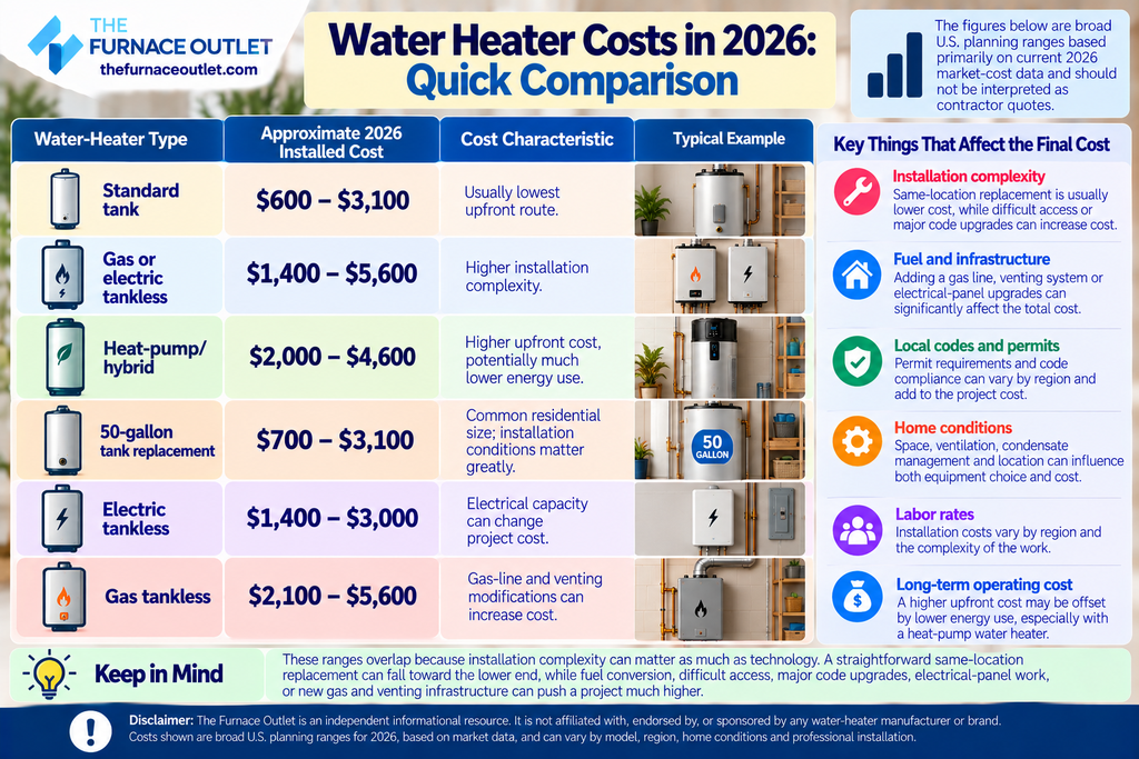 Water Heater Costs in 2026 Quick Comparison