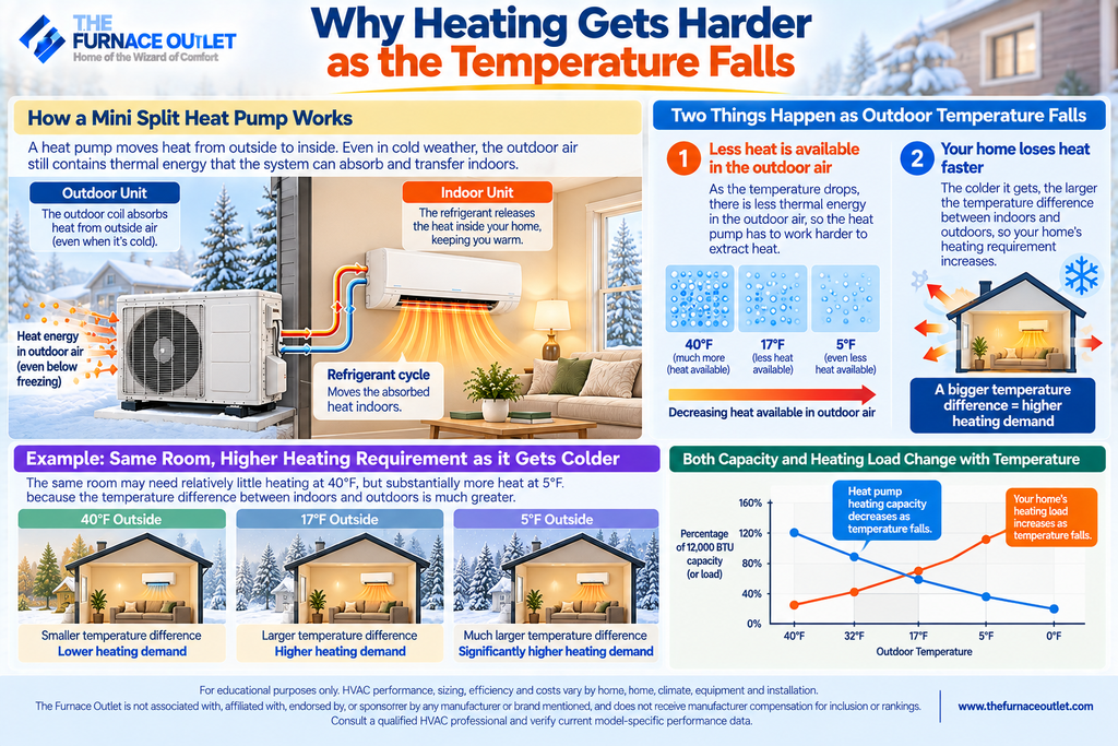 Why Heating Gets Harder as the Temperature Falls