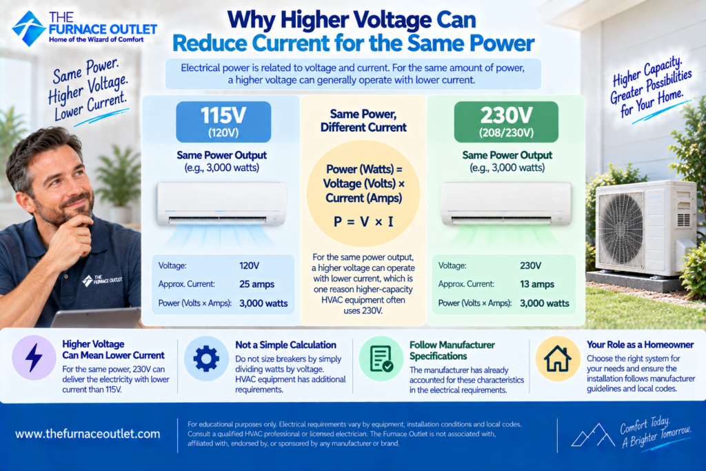Why Higher Voltage Can Reduce Current for the Same Power