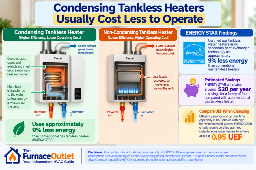 Condensing Tankless Heaters Usually Cost Less to Operate