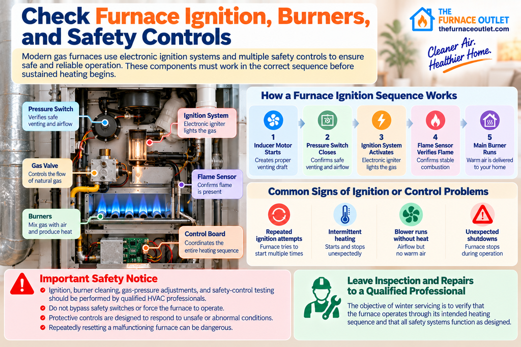 Check Furnace Ignition, Burners, and Safety Controls