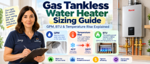 Gas Tankless Water Heater Sizing Guide: GPM, BTU & Temperature Rise Explained