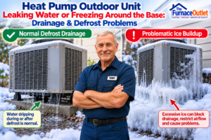 Heat Pump Outdoor Unit Leaking Water or Freezing Around the Base: Drainage & Defrost Problems