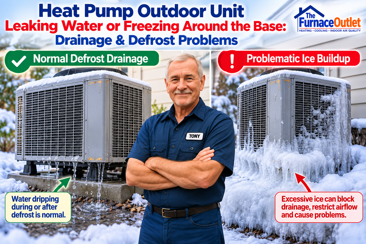 Heat Pump Outdoor Unit Leaking Water or Freezing Around the Base: Drainage & Defrost Problems