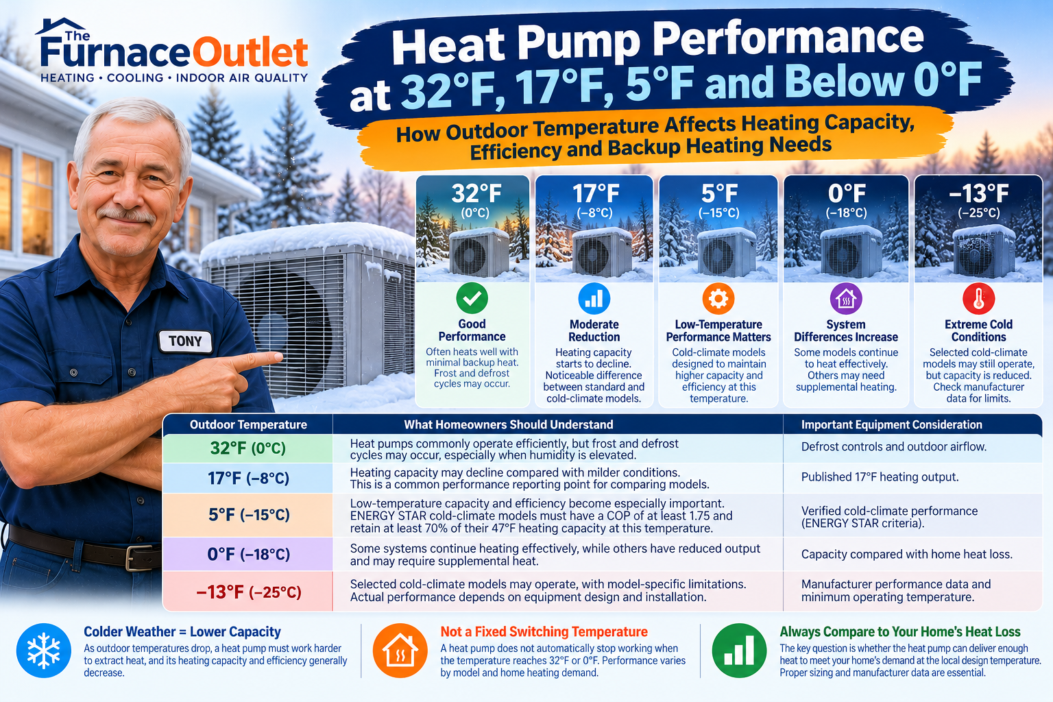 Heat Pump Performance at 32°F, 17°F, 5°F and Below 0°F
