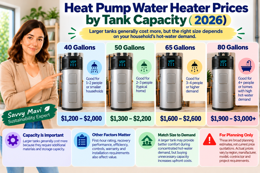 Heat Pump Water Heater Prices by Tank Capacity