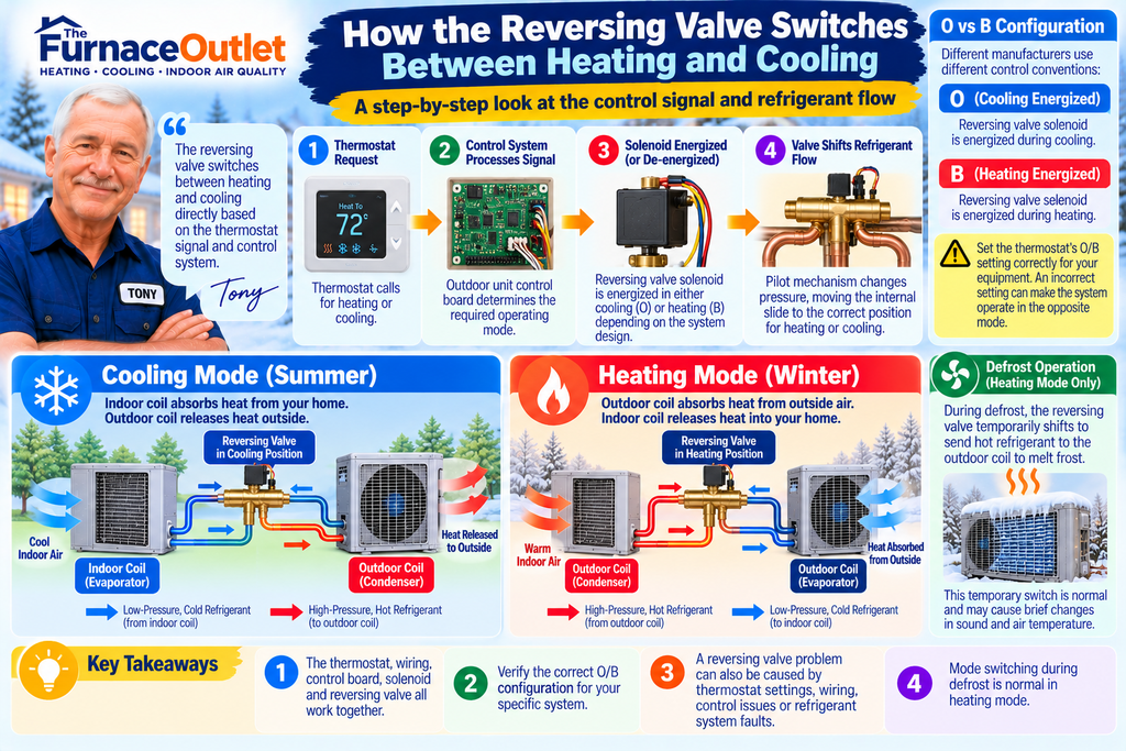 How the Reversing Valve Switches Between Heating and Cooling