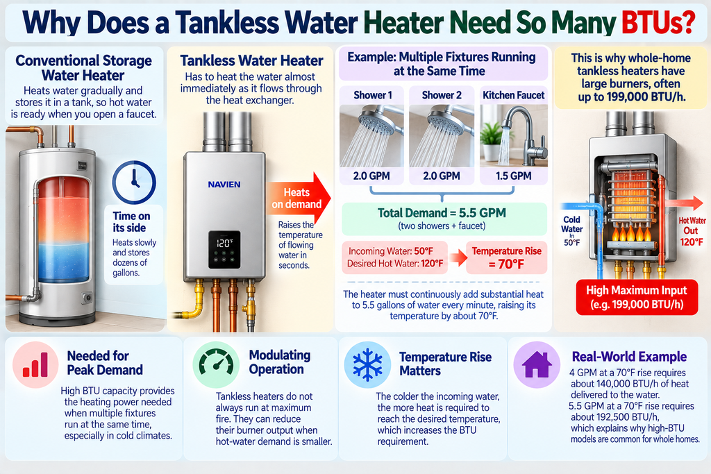 Why Does a Tankless Water Heater Need So Many BTU