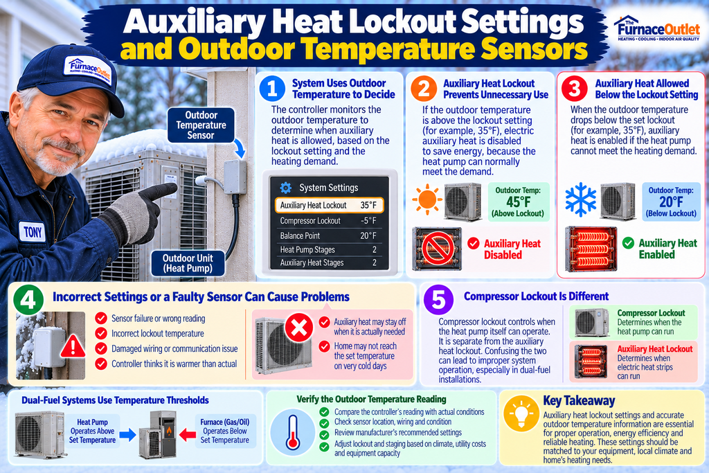 Auxiliary Heat Lockout Settings and Outdoor Temperature Sensors