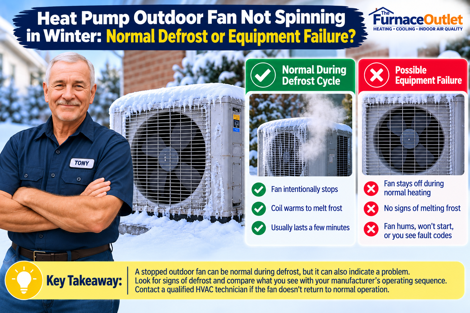 Heat Pump Outdoor Fan Not Spinning in Winter: Normal Defrost or Equipment Failure?